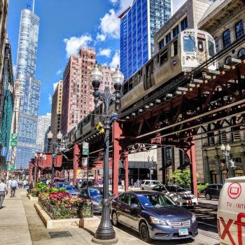 A busy Chicago street in the daytime